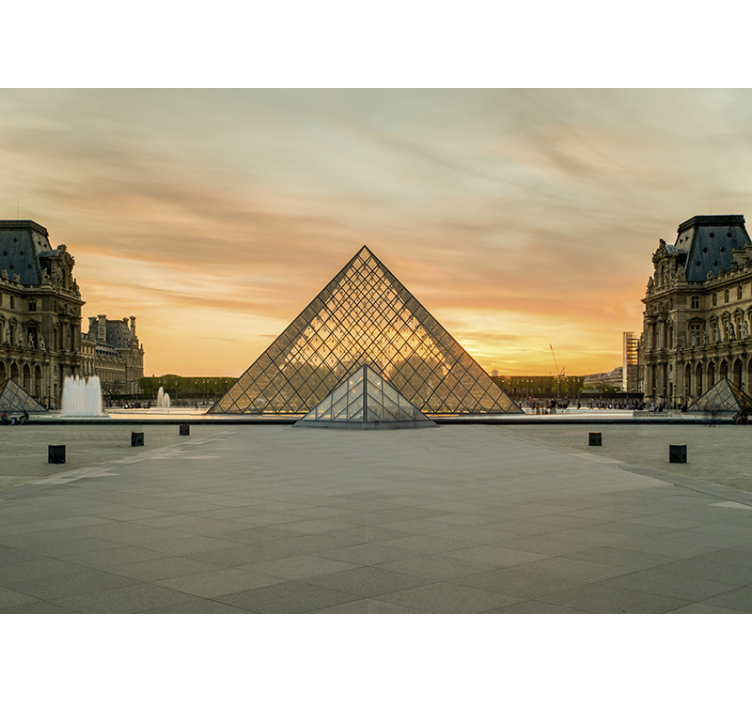 Fotobehang parijs louvre pyramide zonsondergang - TenStickers