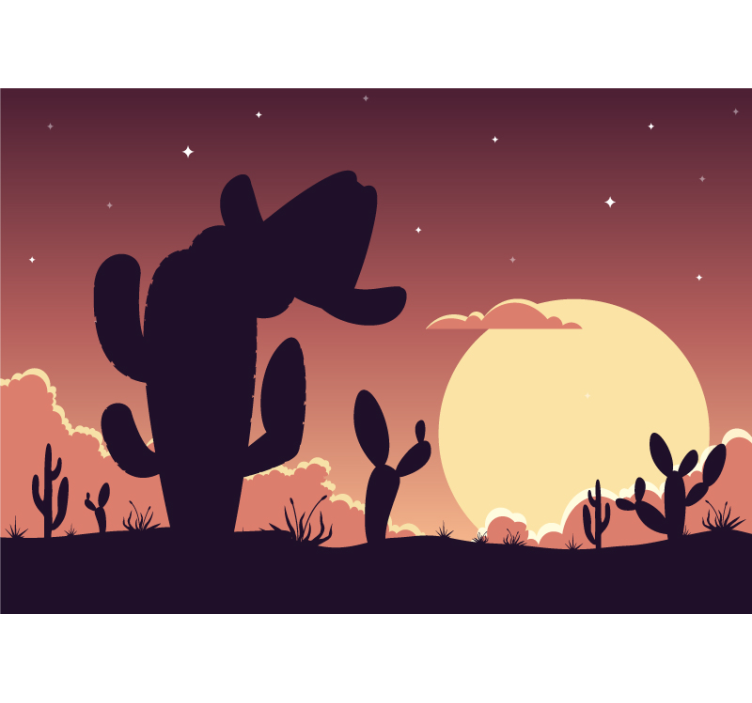 Cactus zonsondergang silhouet fotobehang kinderkamer - TenStickers