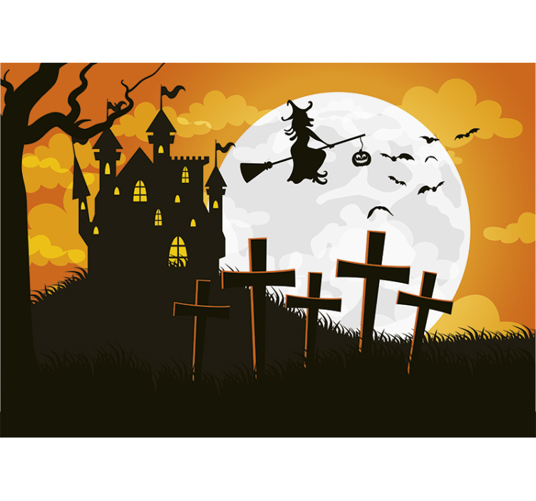 Fotobehang halloween vliegende heks silhouet - TenStickers