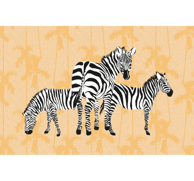 Gestileerd zebra trio foto behang dieren - TenStickers