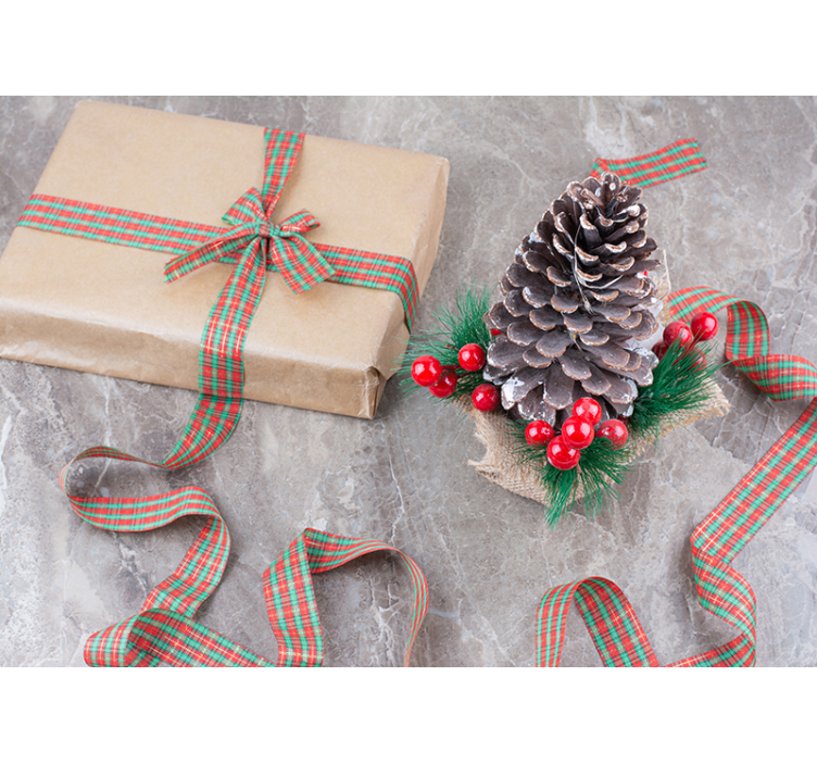 Feestelijk dennenappelarrangement fotobehang kerst - TenStickers