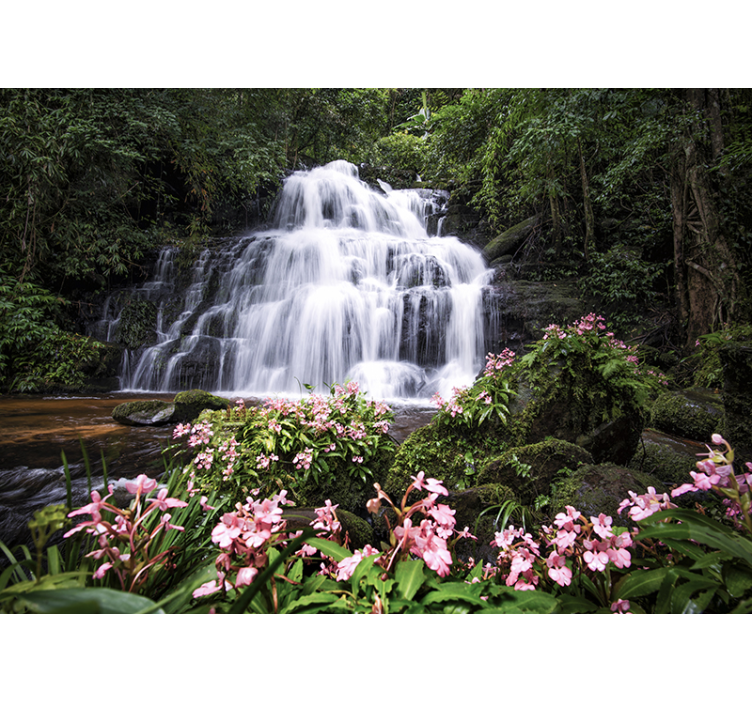 Natuur behang weelderig waterval landschap - TenStickers