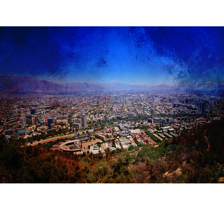 Panoramisch wazig uitzicht fotobehang stad - TenStickers