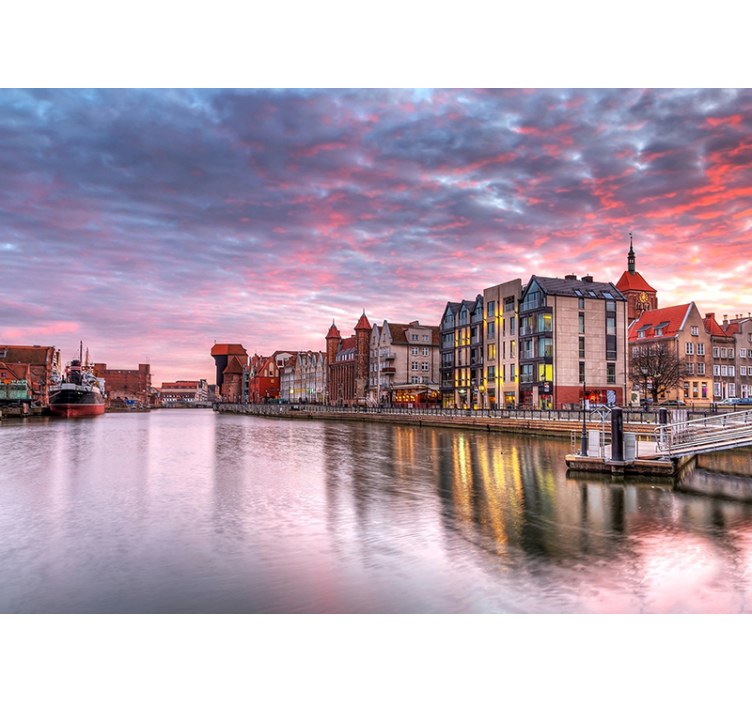 Fotobehang stad gdansk haven zonsondergang - TenStickers