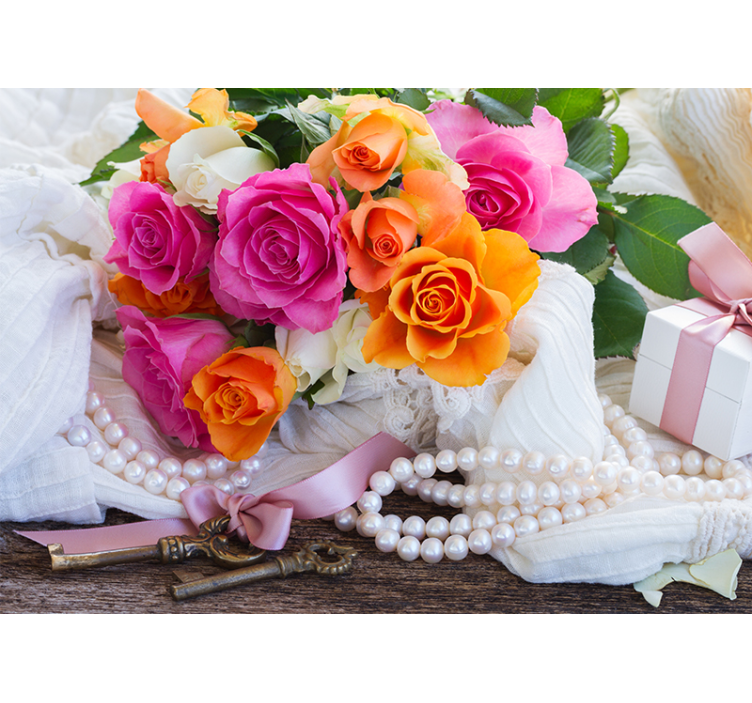 Rozenboeket arrangement bloemen foto behang - TenStickers