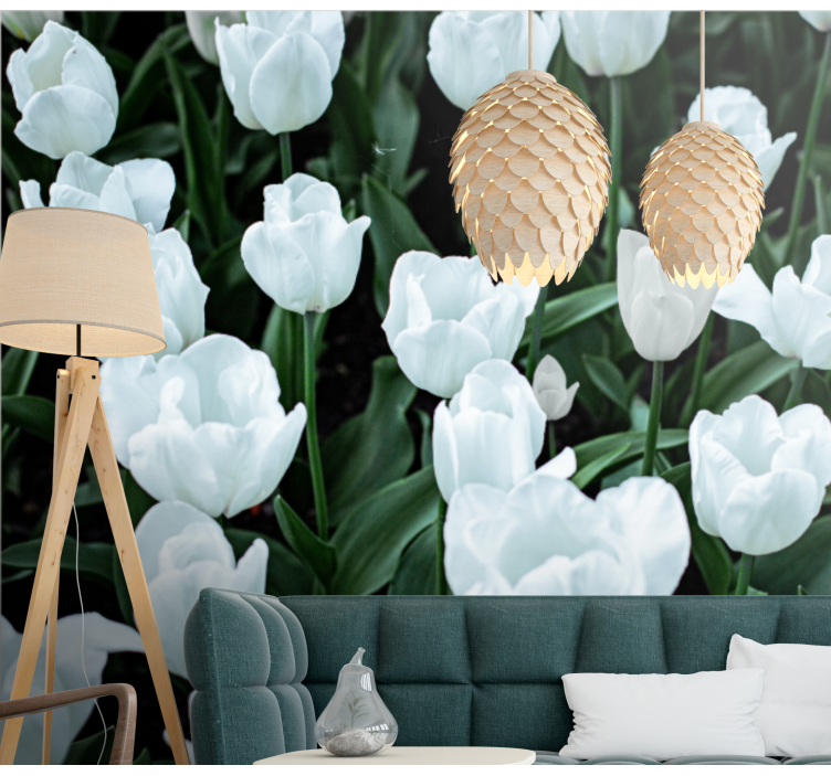 Bloemen foto behang elegante witte tulpen - TenStickers