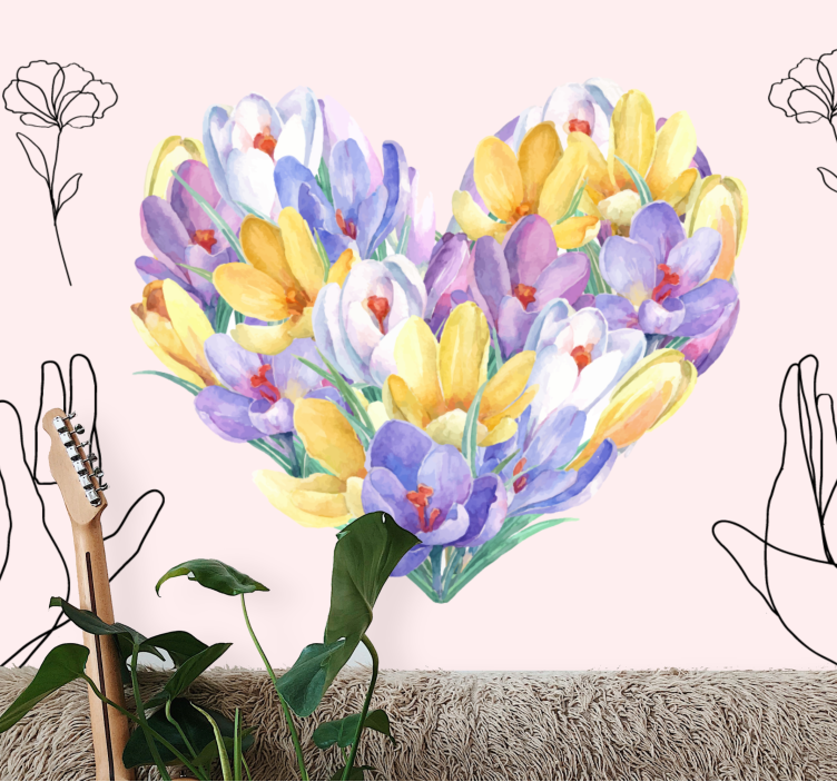 Bloemen foto behang hartvormig boeket - TenStickers