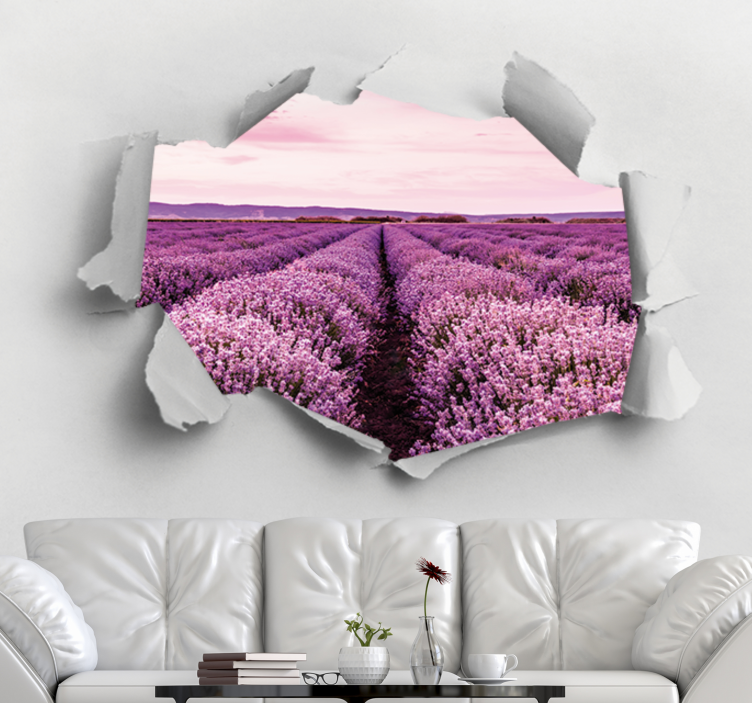 Bloemen foto behang lavendelveld uitzicht - TenStickers