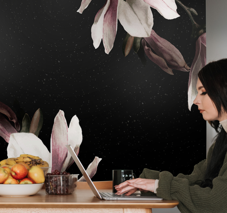 Bloemen foto behang magnolia bloemenpatroon - TenStickers