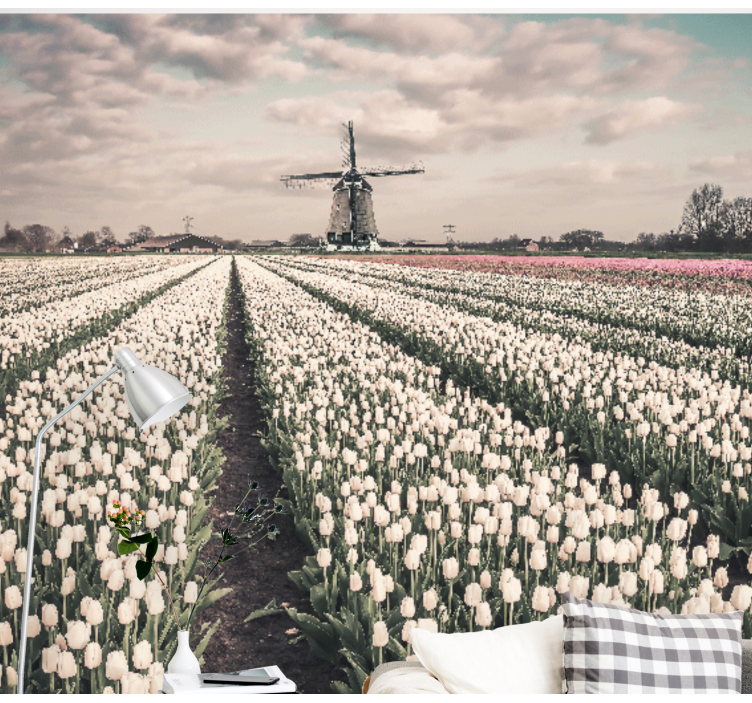 Bloemen foto behang tulpenveld landschap - TenStickers