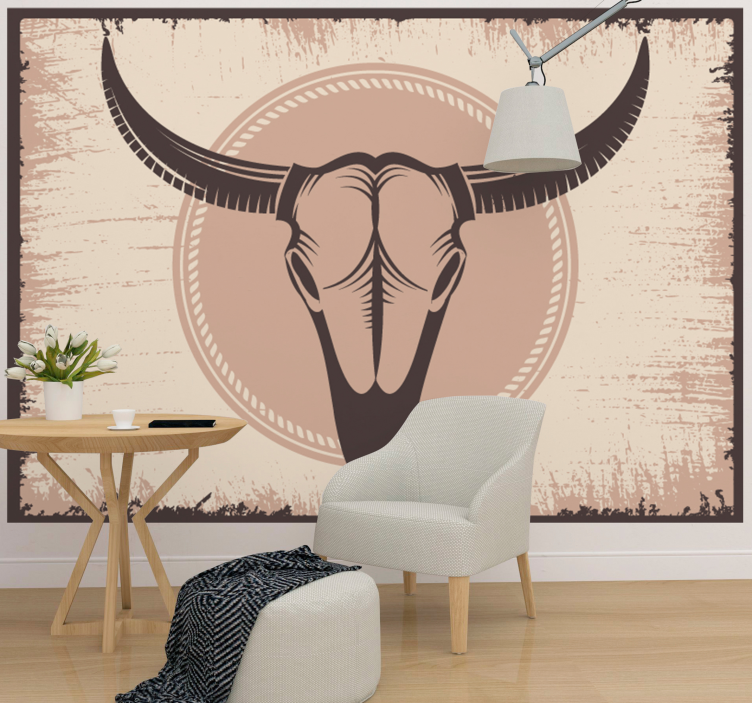 Foto behang woonkamer buffalo skull kunstwerk - TenStickers