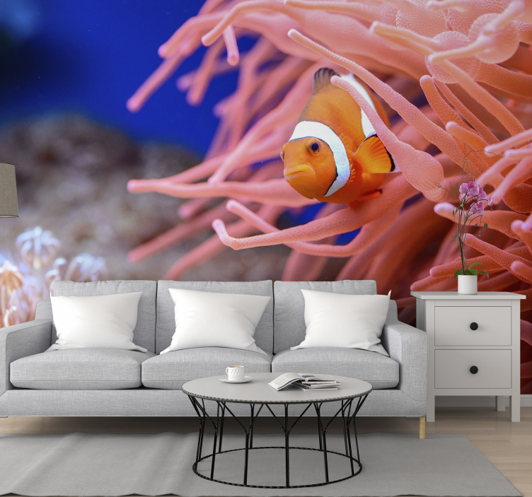 Foto behang dieren clownvis tussen anemonen - TenStickers