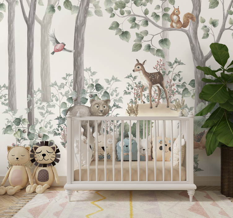 Dieren in het bos foto behang babykamer - TenStickers