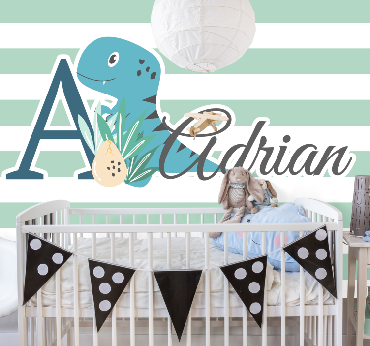 T-rex met initiaal en naam fotobehang kinderkamer - TenStickers