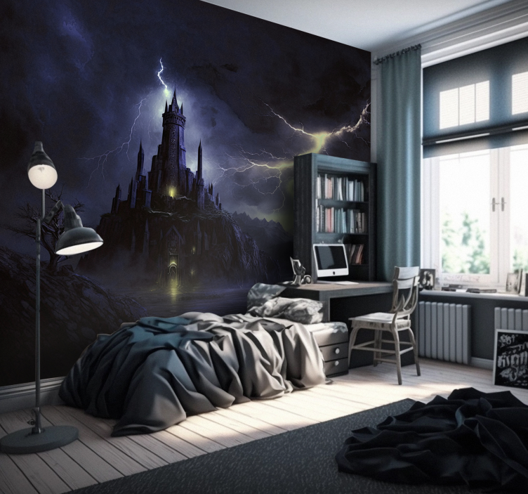 Donker kasteel en storm Disney fotobehang - TenStickers