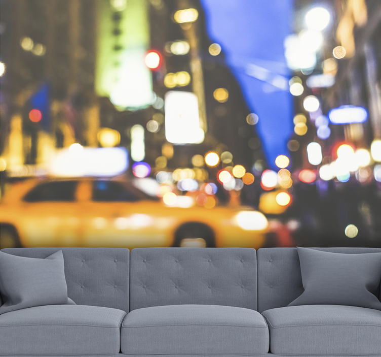 Drukke stedelijke nacht fotobehang stad - TenStickers