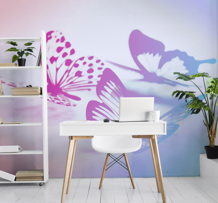 Elegante vlindersilhouetten bloemen foto behang - TenStickers