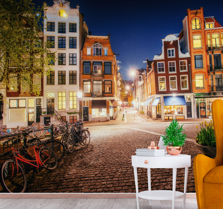 Foto behang amsterdam charmante amsterdamse straat - TenStickers