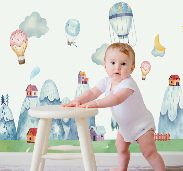 Foto behang babykamer fantasievolle luchtballonnen - TenStickers