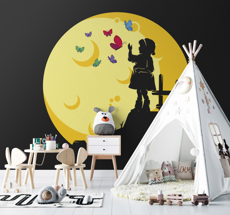 Foto behang babykamer kinder silhouetten vlinders - TenStickers