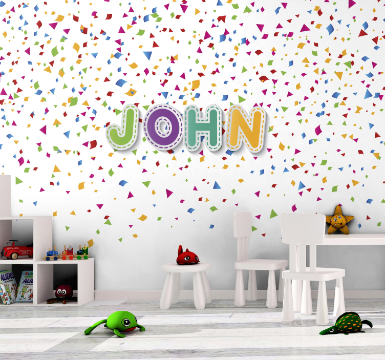 Foto behang babykamer kleurrijke confetti letters - TenStickers