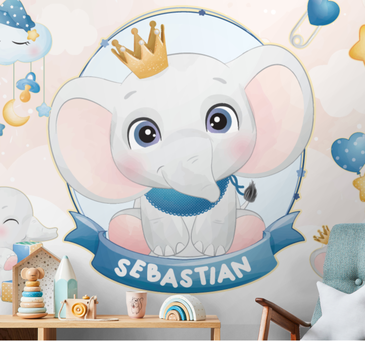 Foto behang babykamer schattig olifanten ontwerp - TenStickers