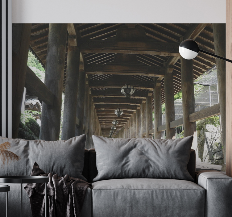 Foto behang bos houten pad uitzicht - TenStickers