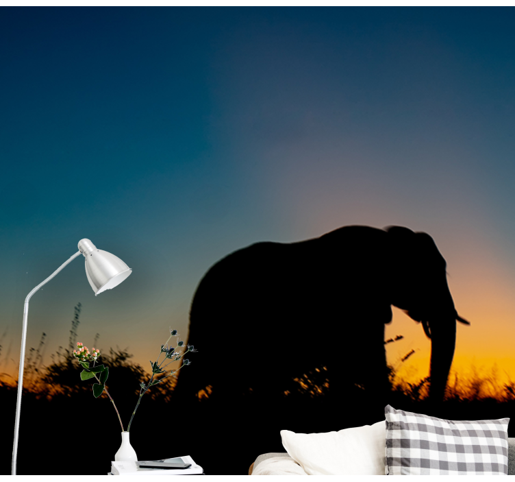 Foto behang dieren olifant silhouet zonsondergang - TenStickers