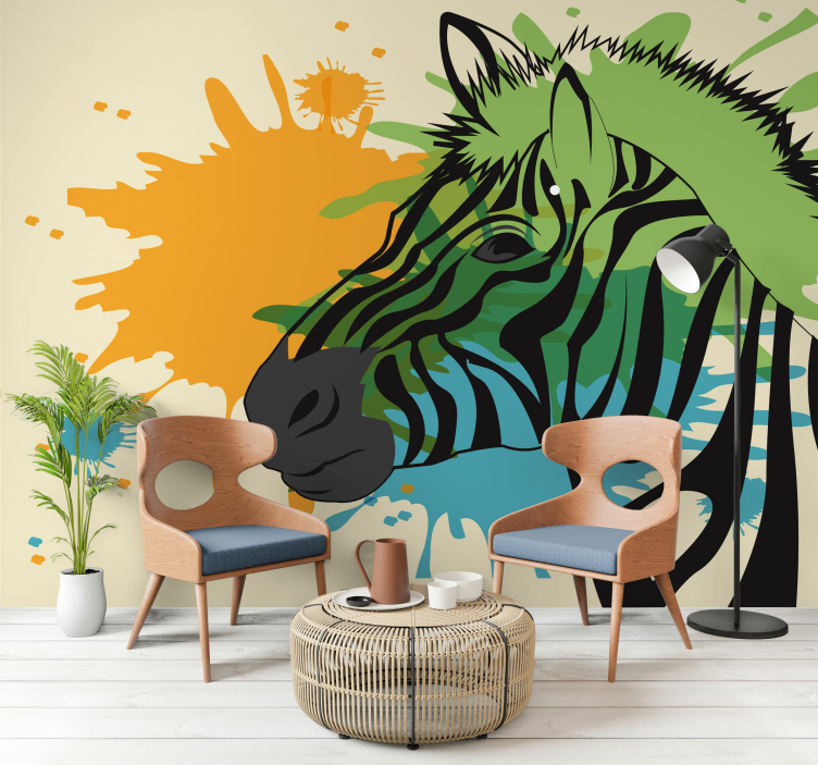 Foto behang dieren zebra spetter kunst - TenStickers