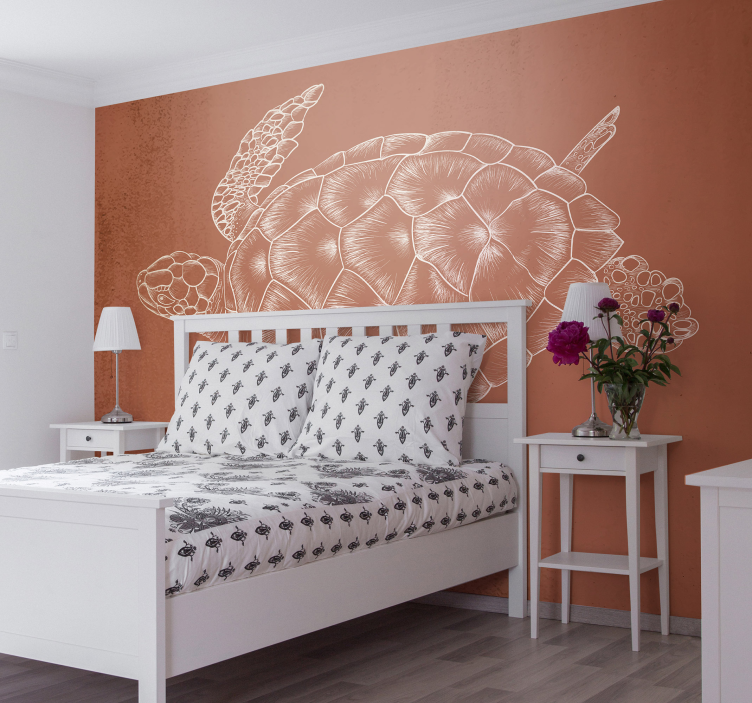 Foto behang dieren zeeschildpad illustratie - TenStickers