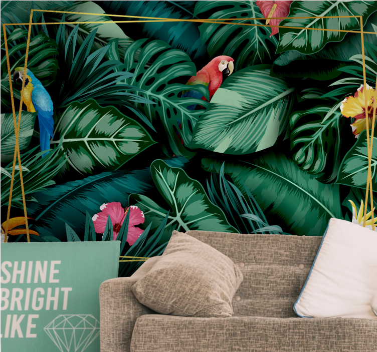 Foto behang jungle tropisch papegaaien habitat - TenStickers