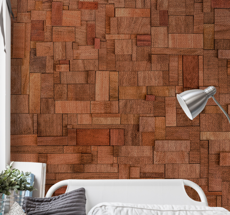 Foto behang stenen met gestructureerde houten planken - TenStickers