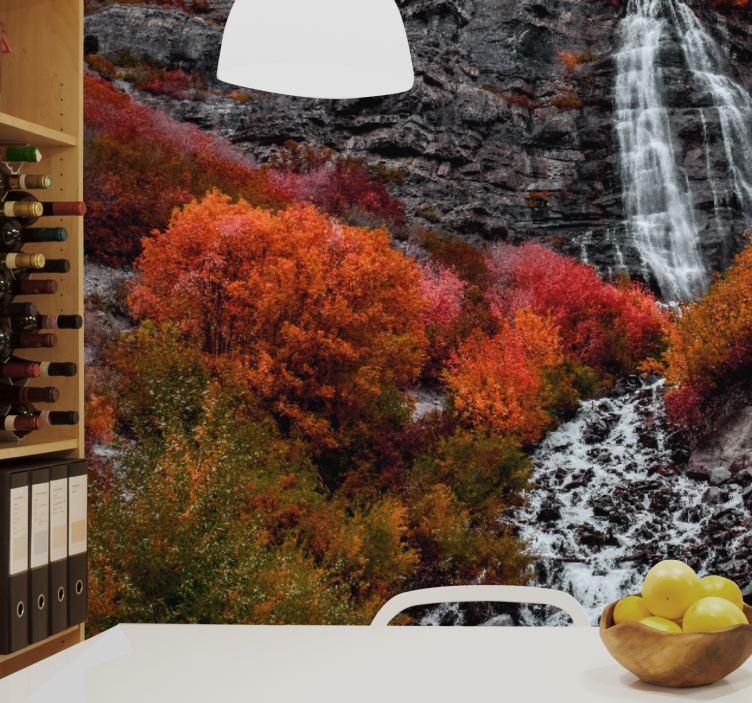 Foto behang waterval herfstlandschap - TenStickers