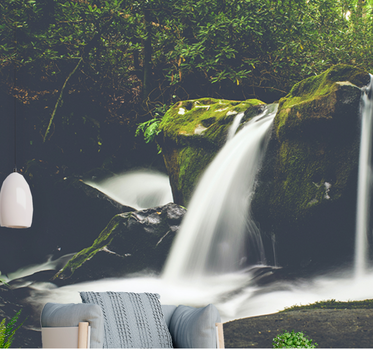 Foto behang waterval waterval in cascade scène - TenStickers