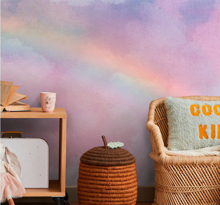 Fotobehang babykamer Regenboog babyroze wolken - TenStickers
