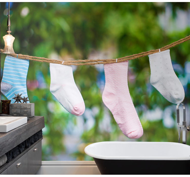 Fotowand badkamer Waslijn sokken - TenStickers