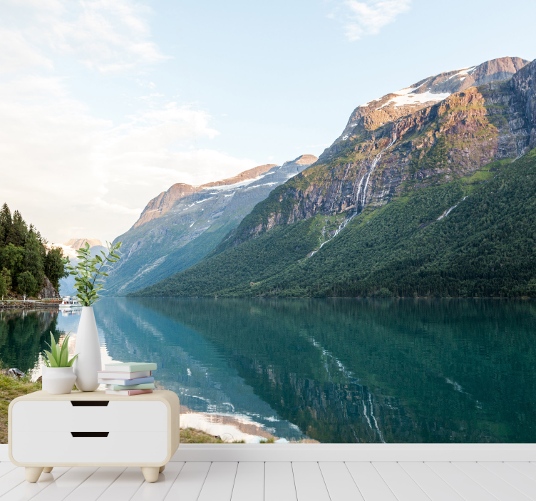 Fotobehang bergen en meer landschap - TenStickers