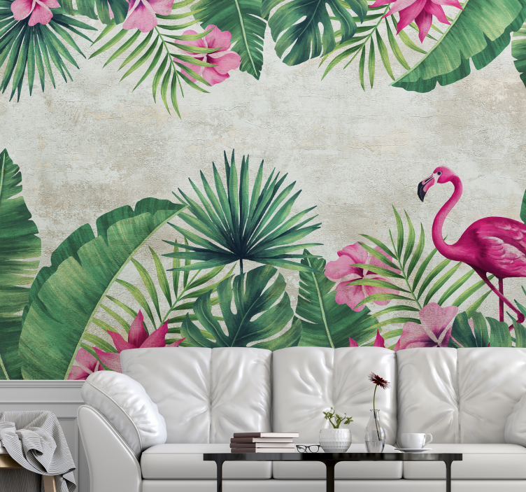 Fotobehang bloemen tropische flora flamingo - TenStickers