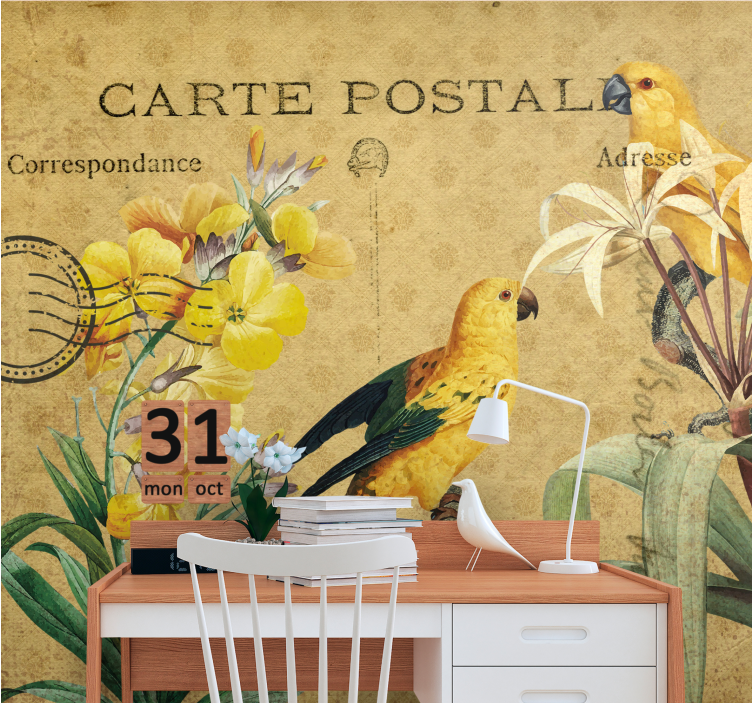 Fotobehang bloemen vintage papegaaien en flora - TenStickers