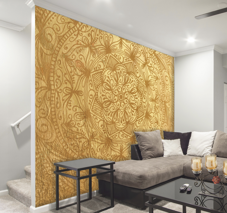 Mandala fotobehang met kleur goud - TenStickers