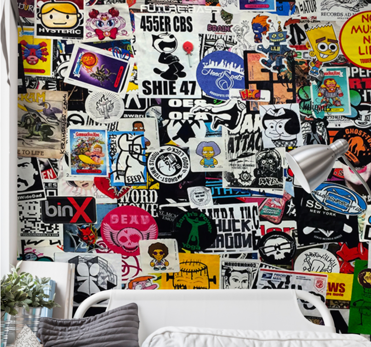 Fotobehang graffiti kleurrijke sticker collage - TenStickers