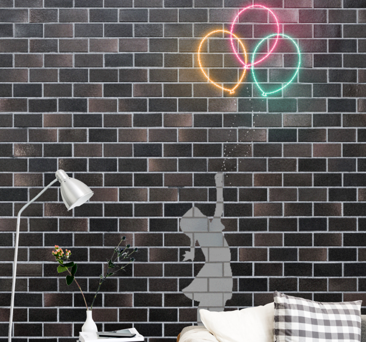 Fotobehang graffiti meisje dat naar ballonnen reikt - TenStickers