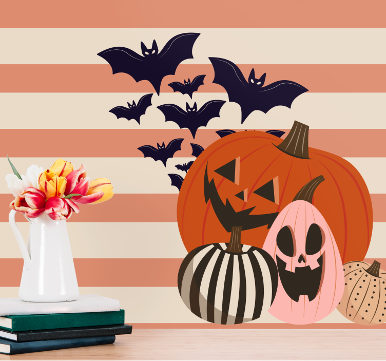 Fotobehang halloween jack-o-lanterns en vleermuizen - TenStickers