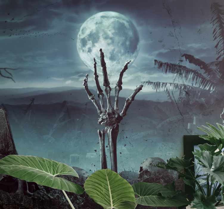 Fotobehang halloween skelethand die opstaat - TenStickers