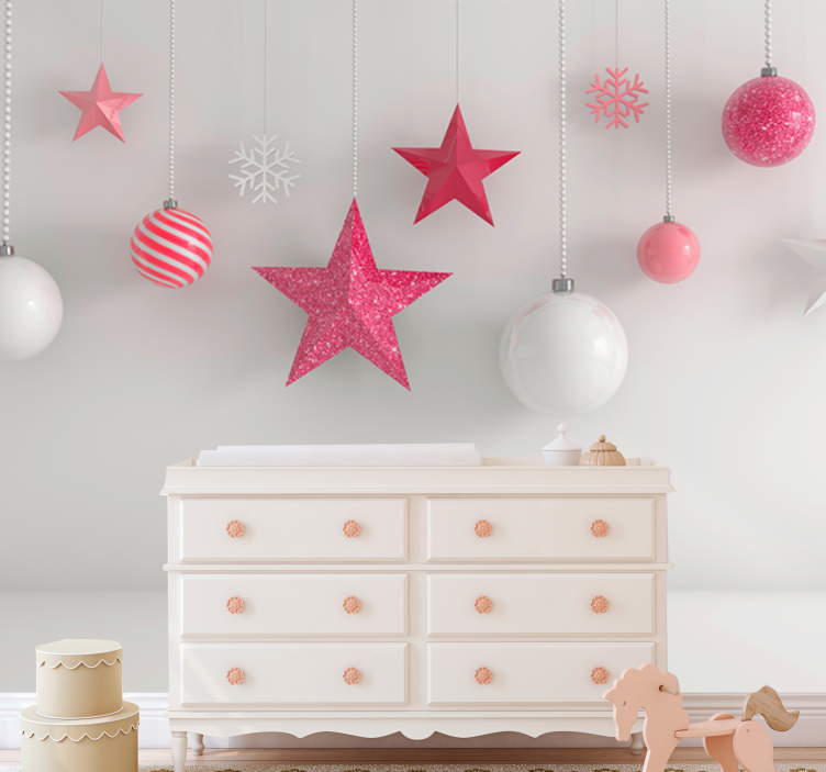 Fotobehang kerst hangende kerstdecoraties - TenStickers