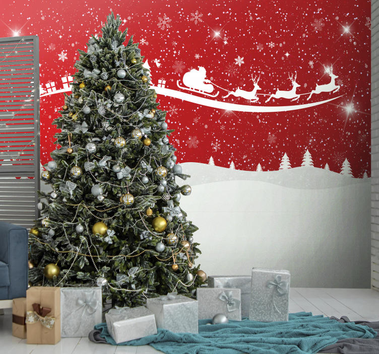 Fotobehang kerst santa sleigh display - TenStickers