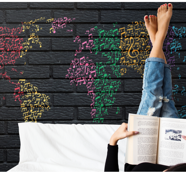 Fotobehang muziek wereldkaart van muziek - TenStickers