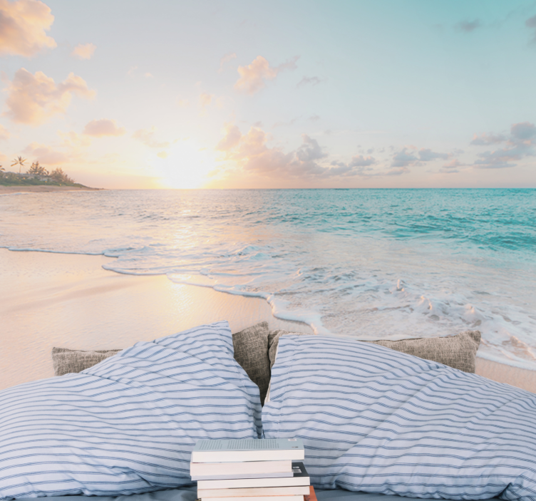 Foto behangpapier natuur Gekalmeerde zee in rode avond - TenStickers