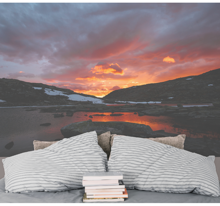 Foto behangpapier natuur Noorse zonsondergang en meer - TenStickers