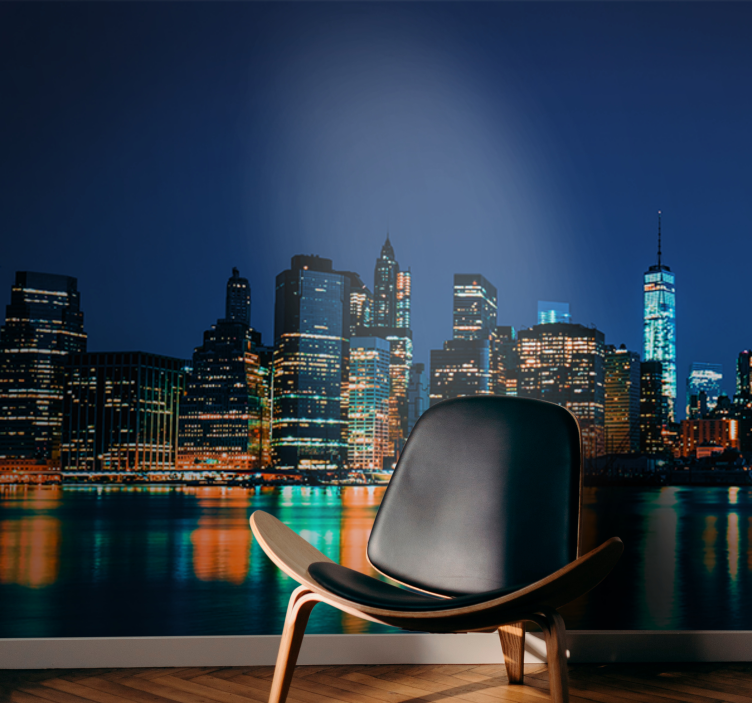 Fotobehang new york skyline nacht - TenStickers
